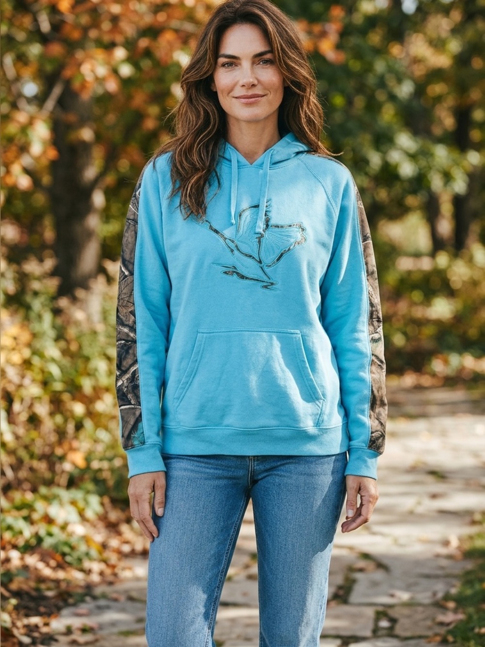 CQR Women’s Blue Camo Fleece Lined Outdoor Hoodie Sweatshirt Size XL